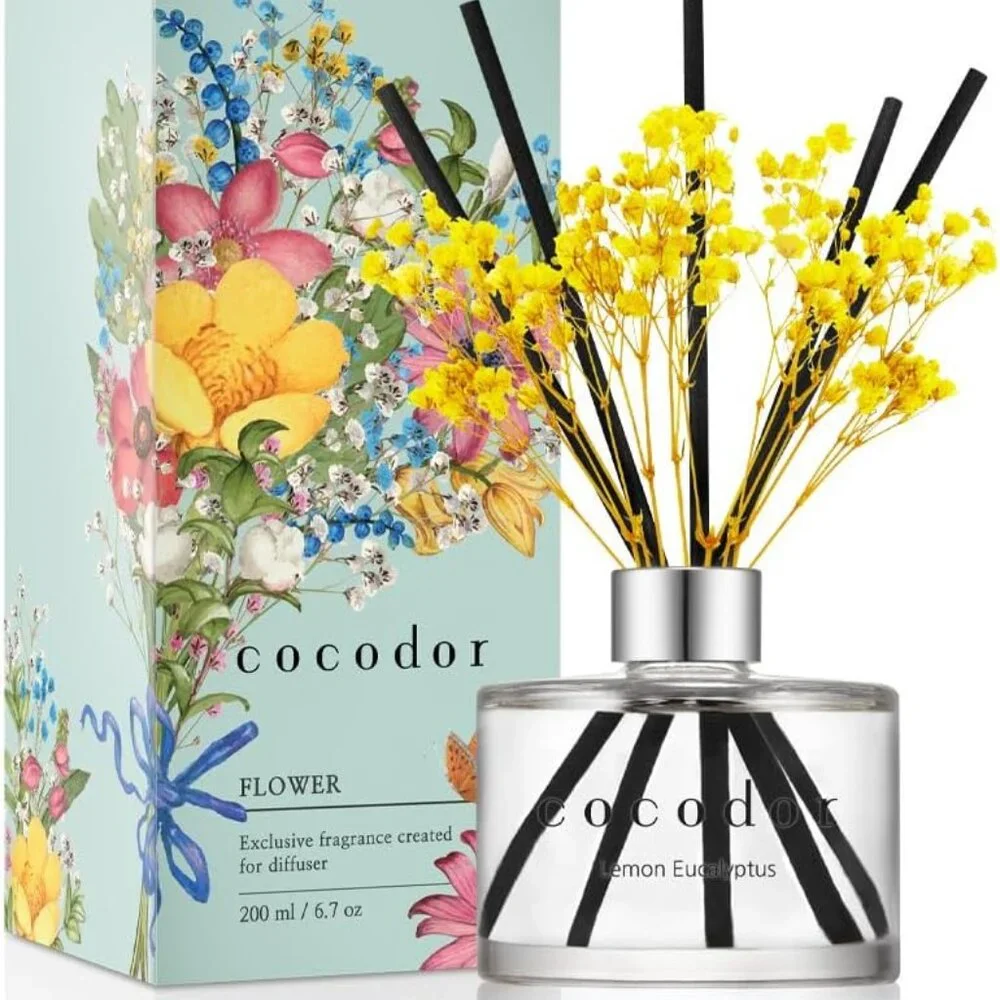 New Flower Reed Diffuser Set / 6.7oz / Lemon Eucalyptus/Scent Diffuser with Stic